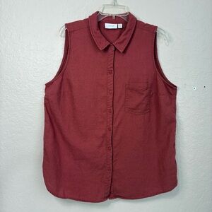 Eco Threads Linen Blend Top Womens XL Brick Red Button Up Coastal Breathable